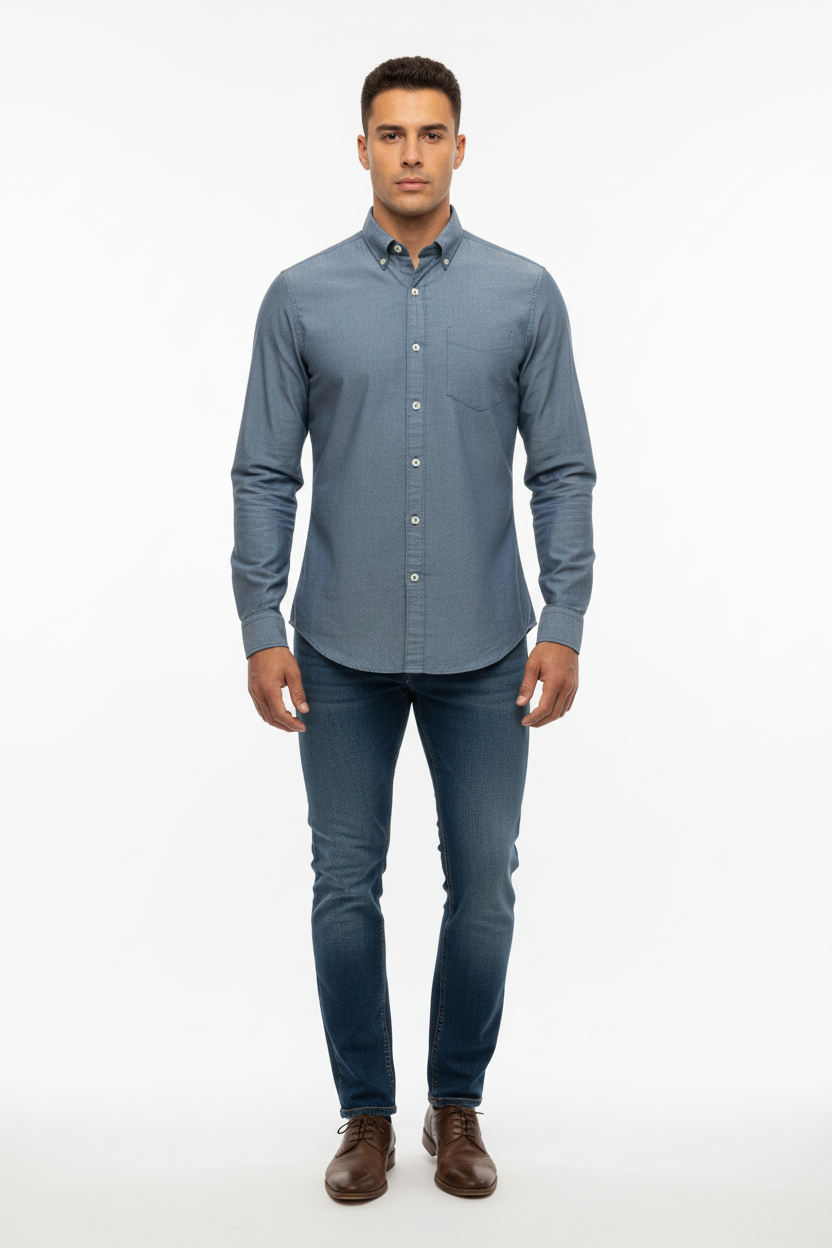 Camisa de botones American Eagle 🦅 de jeans color gris azulado Talla S Entalle Clásico