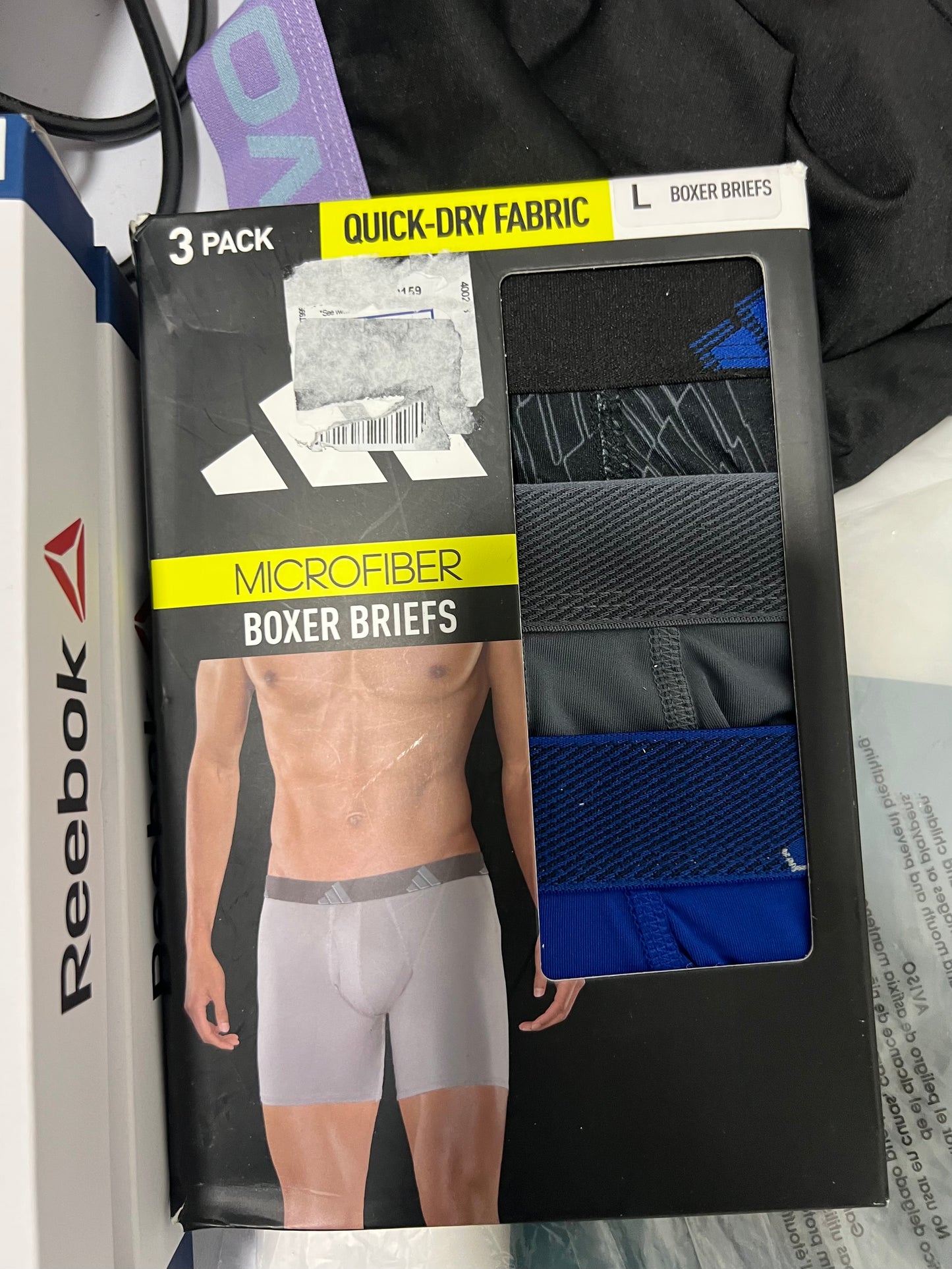 Combo de 3 Boxers Briefs Adidas Tela Performance color azul, gris y negro Talla L