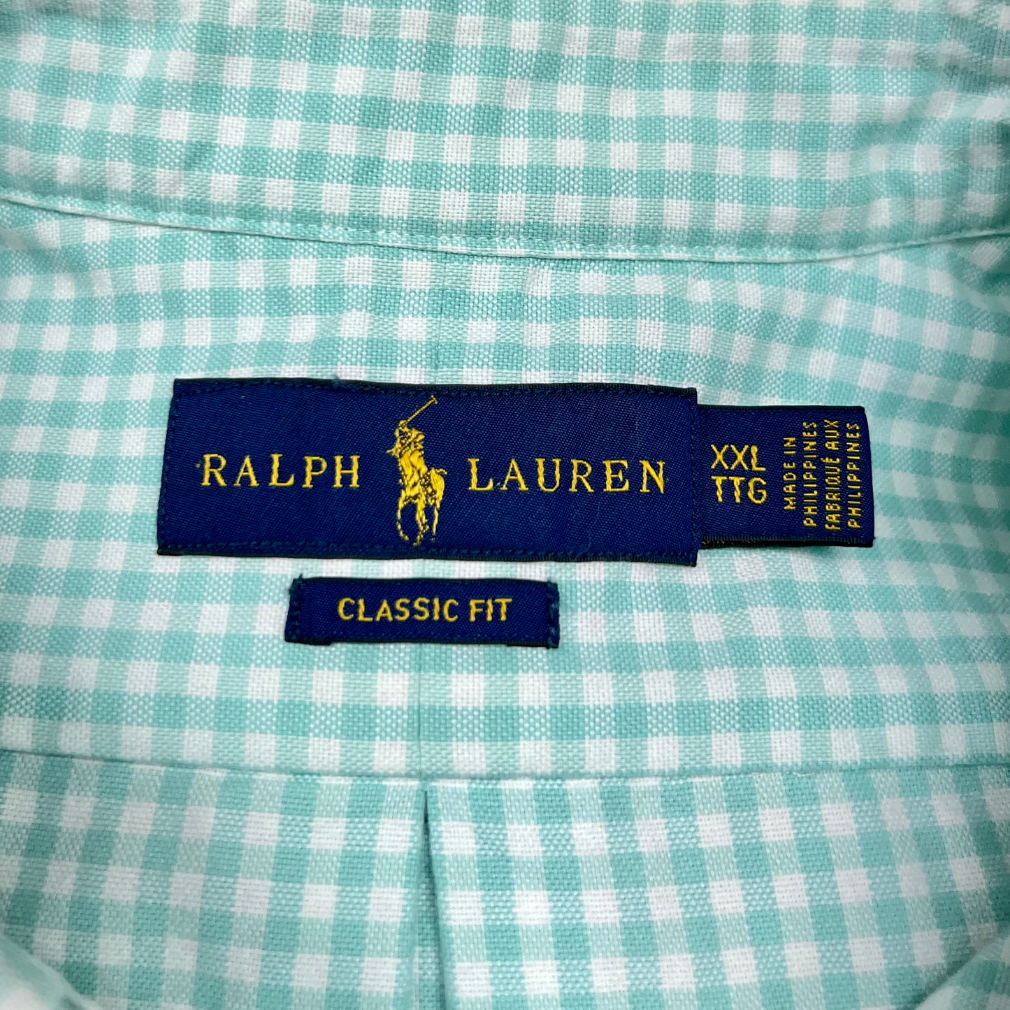Camisa Polo Ralph Lauren 🏇🏼 Oxford con patron de cuadros gingham en color turquesa y blanco Talla XXL Entalle Clásico