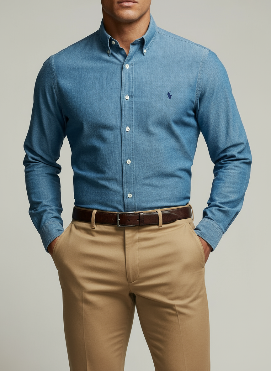 Camisa de botones Polo Ralph Lauren 🏇🏼 De jeans en color celeste Talla M Entalle Slim Fit