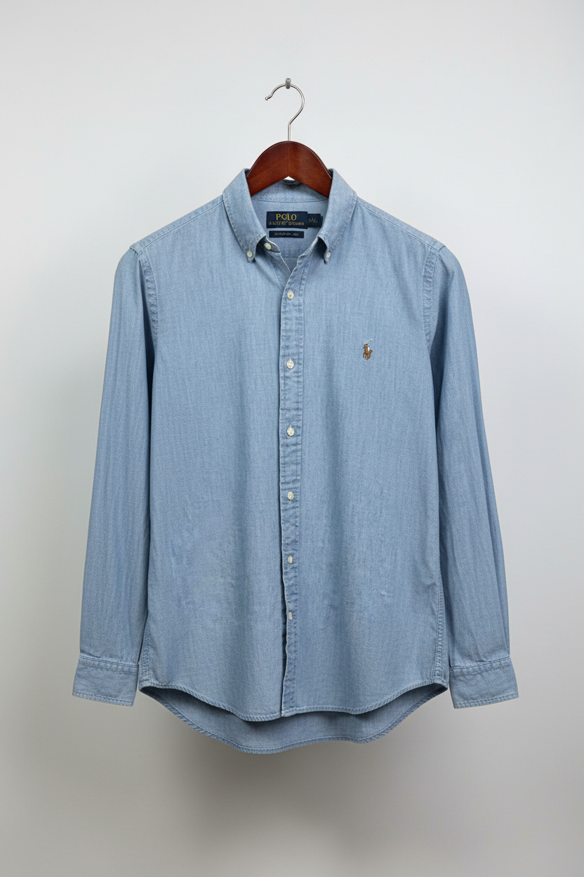 Camisa de jeans Polo Ralph Lauren 🏇🏼 en color celeste Talla L Entalle Regular