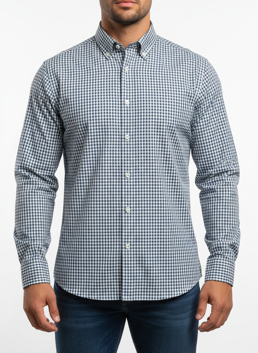 Camisa Brooks Brothers 🐑 color blanco con cuadros en azul Talla L Entalle Regular