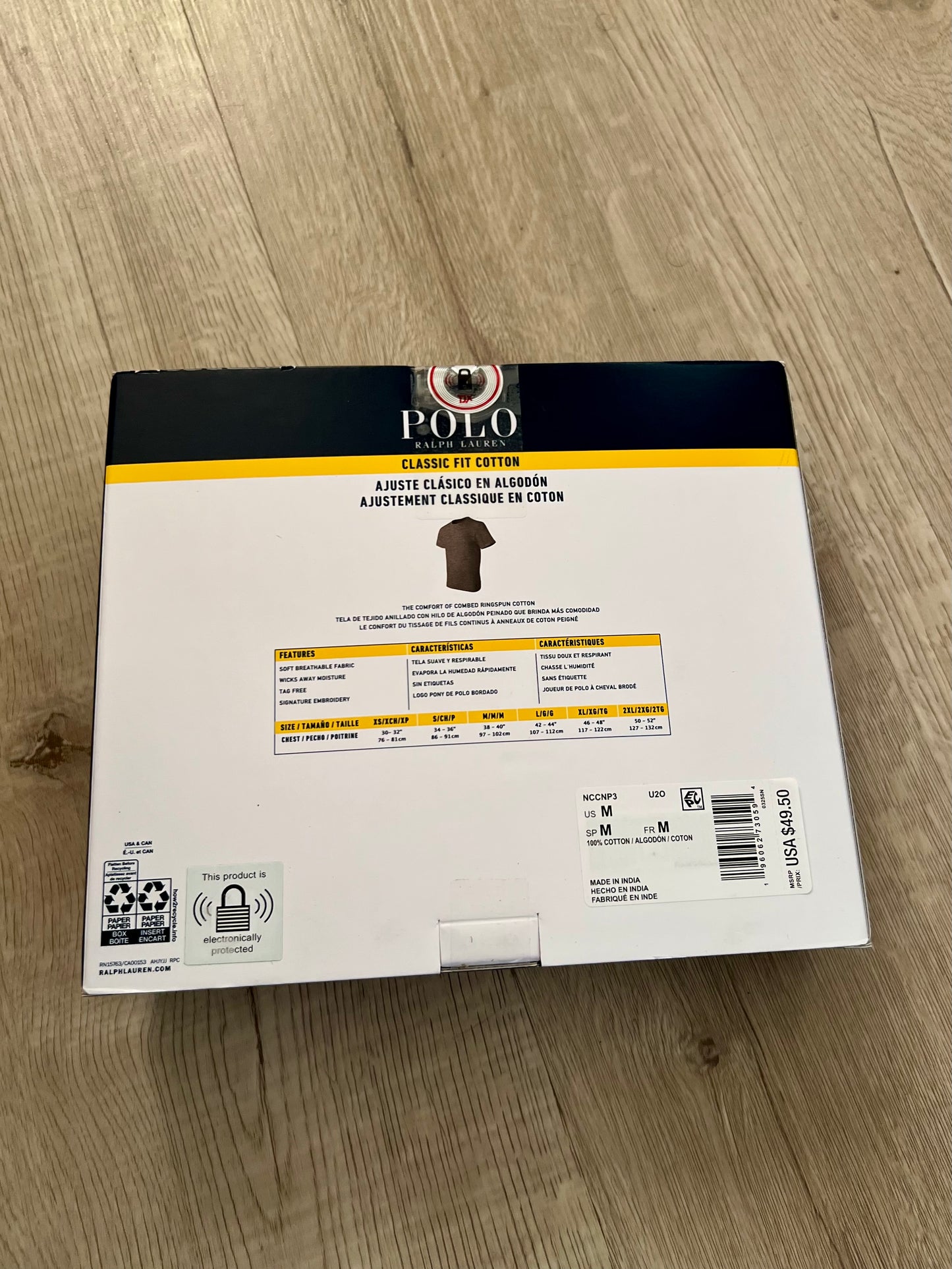 Paquete de 3 Camiseta Interior Polo Ralph Lauren 🏇🏼 Cuello redondo Tela algodón color negro, azul navy y gris Talla M