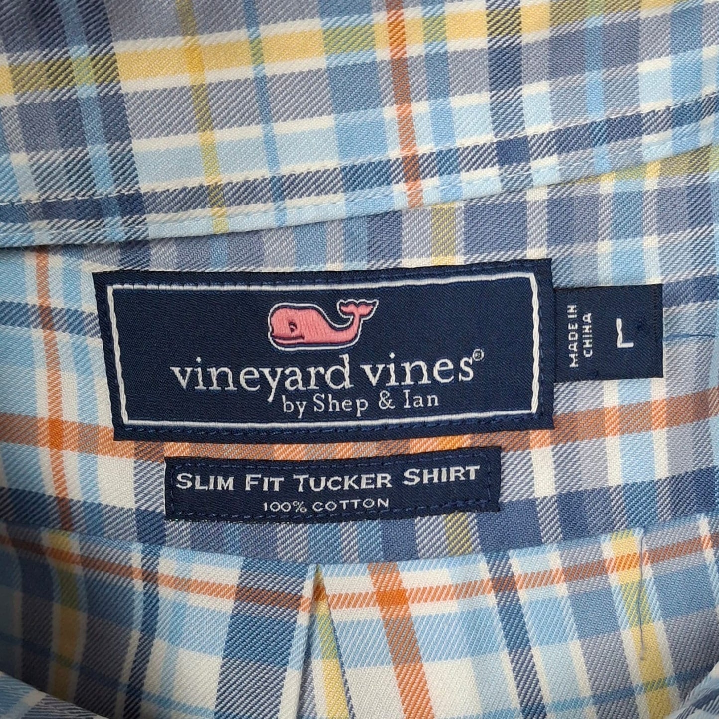 Camisa de botones Vineyard Vines 🐳 color blanco de cuadros en color naranja, azul, celeste y amarillo Talla L Entalle Slim Fit