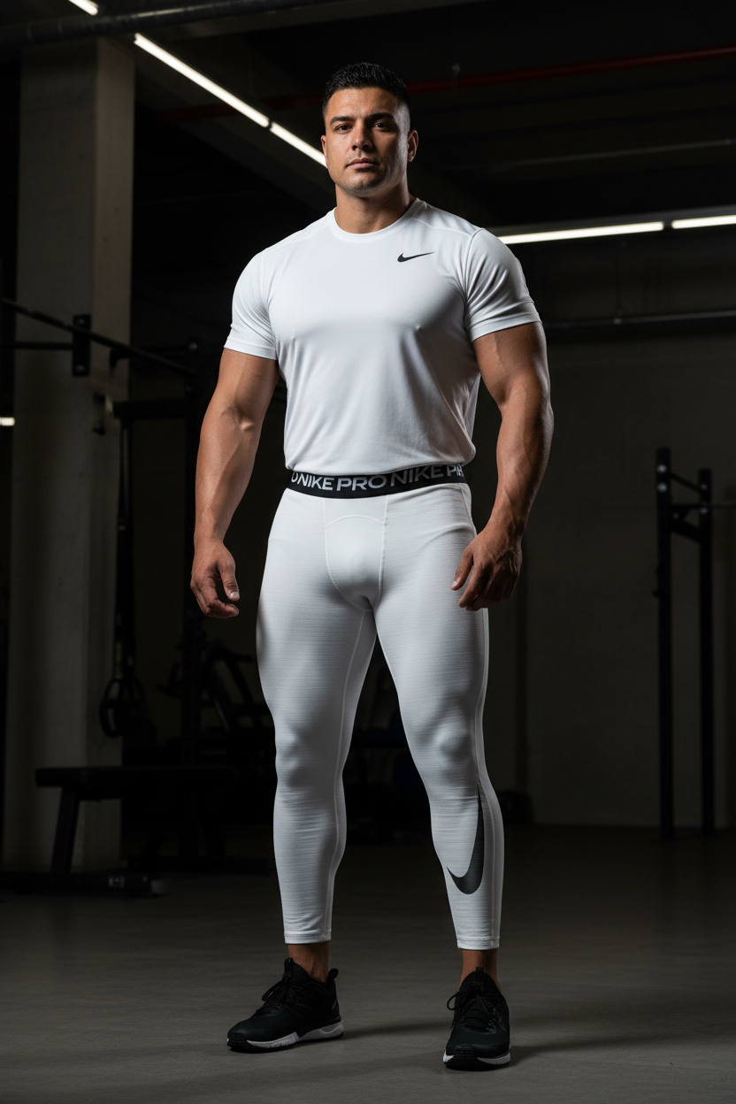 Malla de entrenamiento licra Nike ✔️ Pro Dri-FIT para hombre en Color blanco cintura negro Talla XL