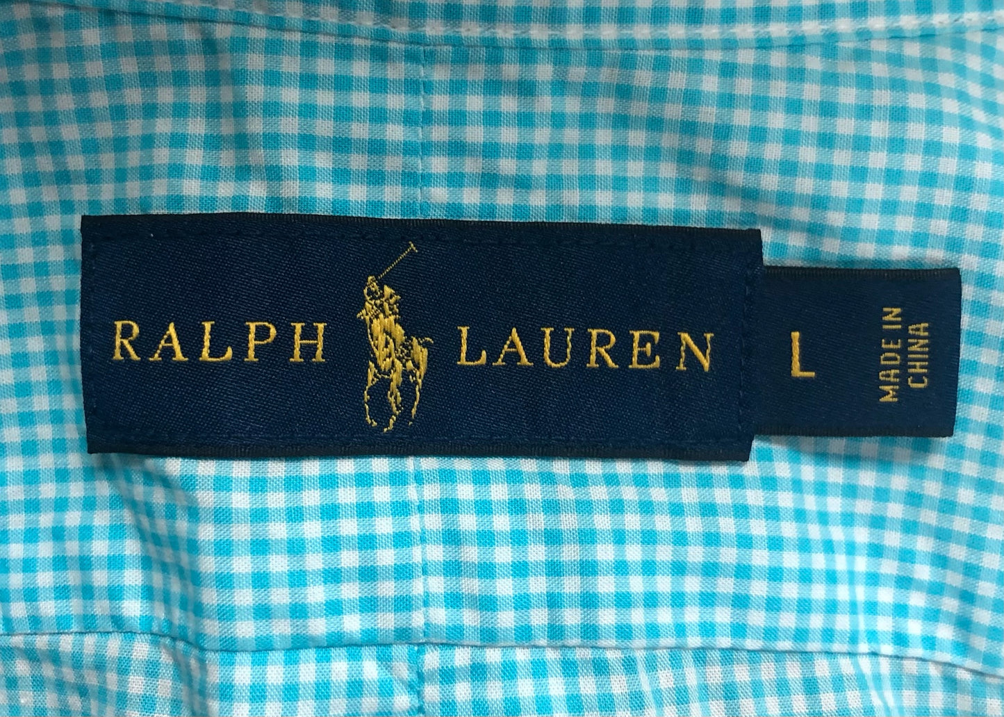Camisa Polo Ralph Lauren 🏇🏼 con patrón de cuadros gingham turquesa y blanco Talla L Entalle Regular