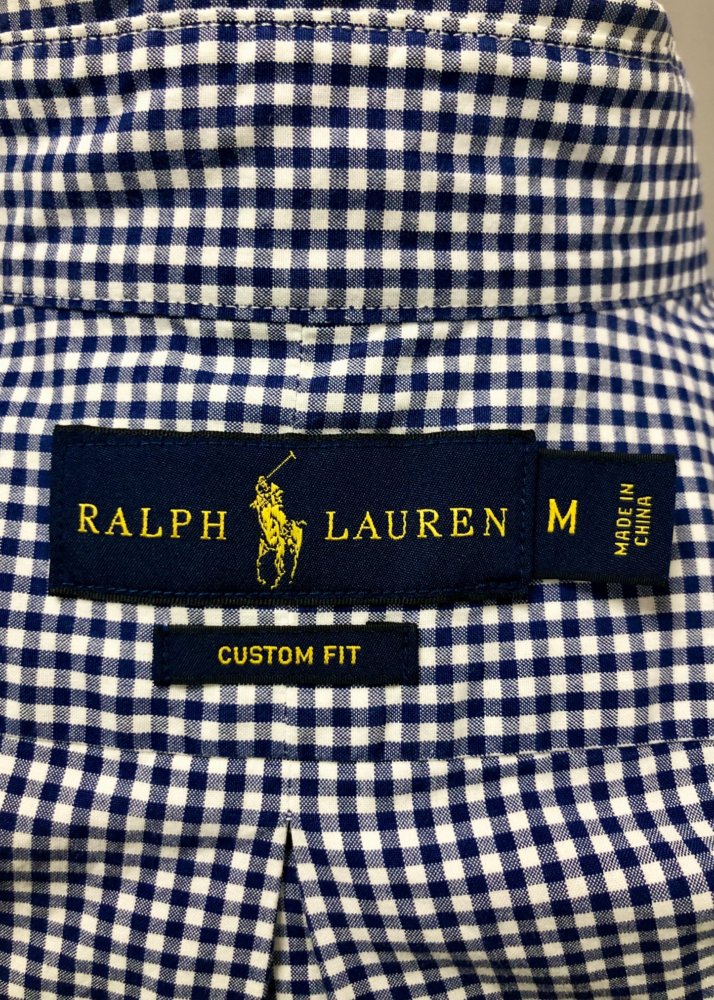 Camisa Polo Ralph Lauren 🏇🏼 con patrón de cuadros gingham azul y blanco Talla M Entalle Custom Fit