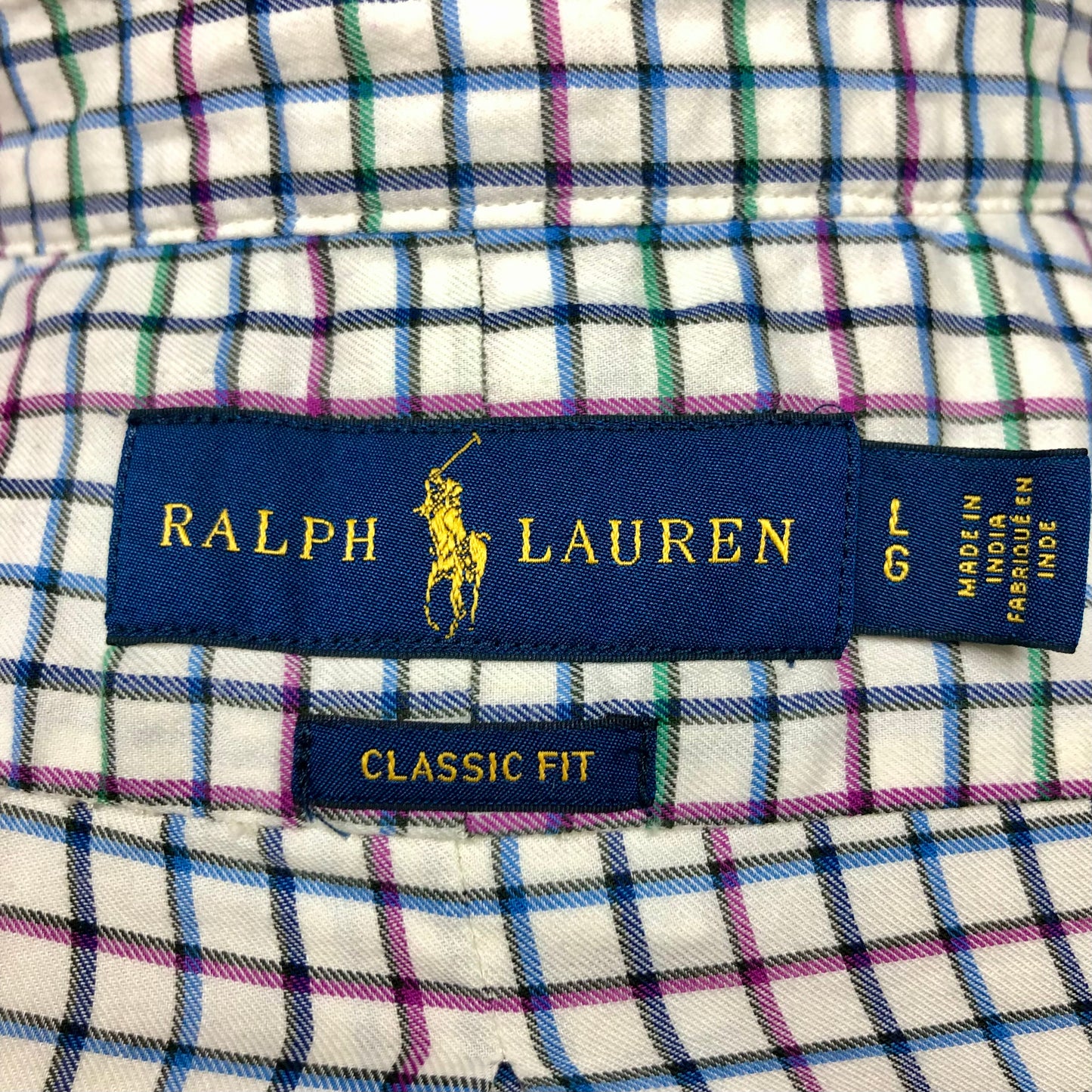 Camisa Polo Ralph Lauren 🏇🏼 Color blanco de cuadros en color verde, rojo y azul Talla L Entalle Clásico