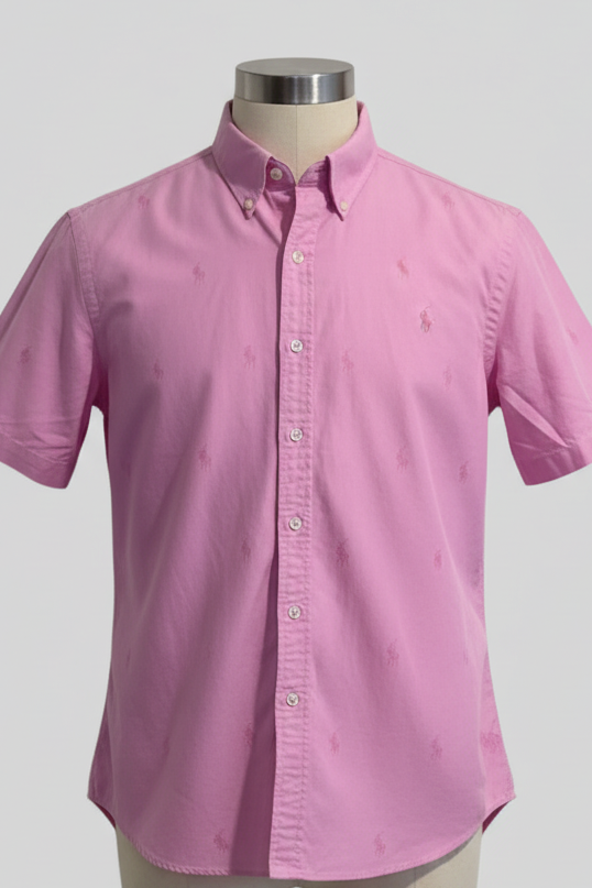 Camisa de botones Polo Ralph Lauren 🏇🏼 Oxford color rosado con diseño de logos en rosado Talla XL Entalle Regular