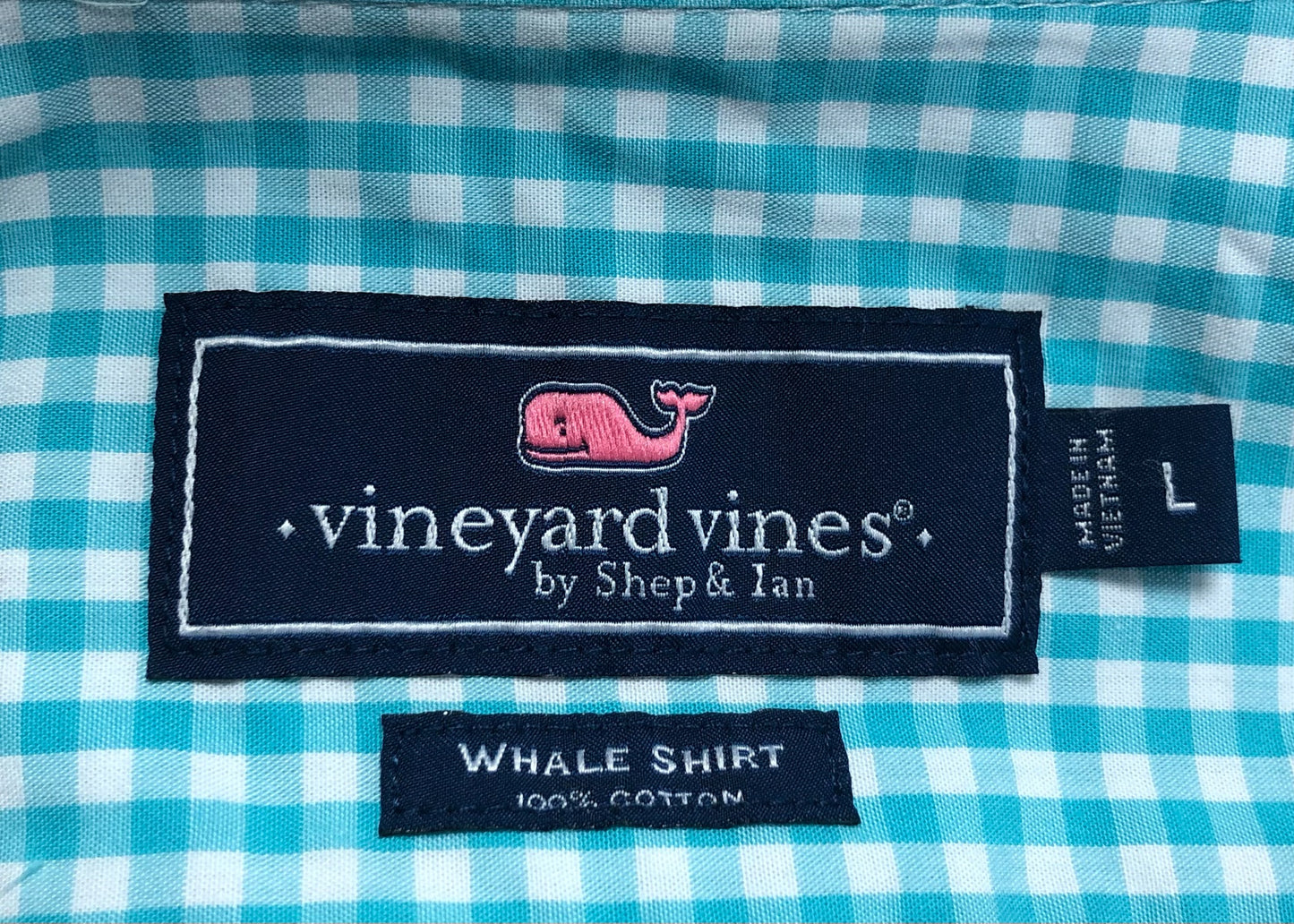 Camisa de botones Vineyard Vines 🐳 de cuadros gingham en color turquesa claro y blanco Talla L Entalle Regular