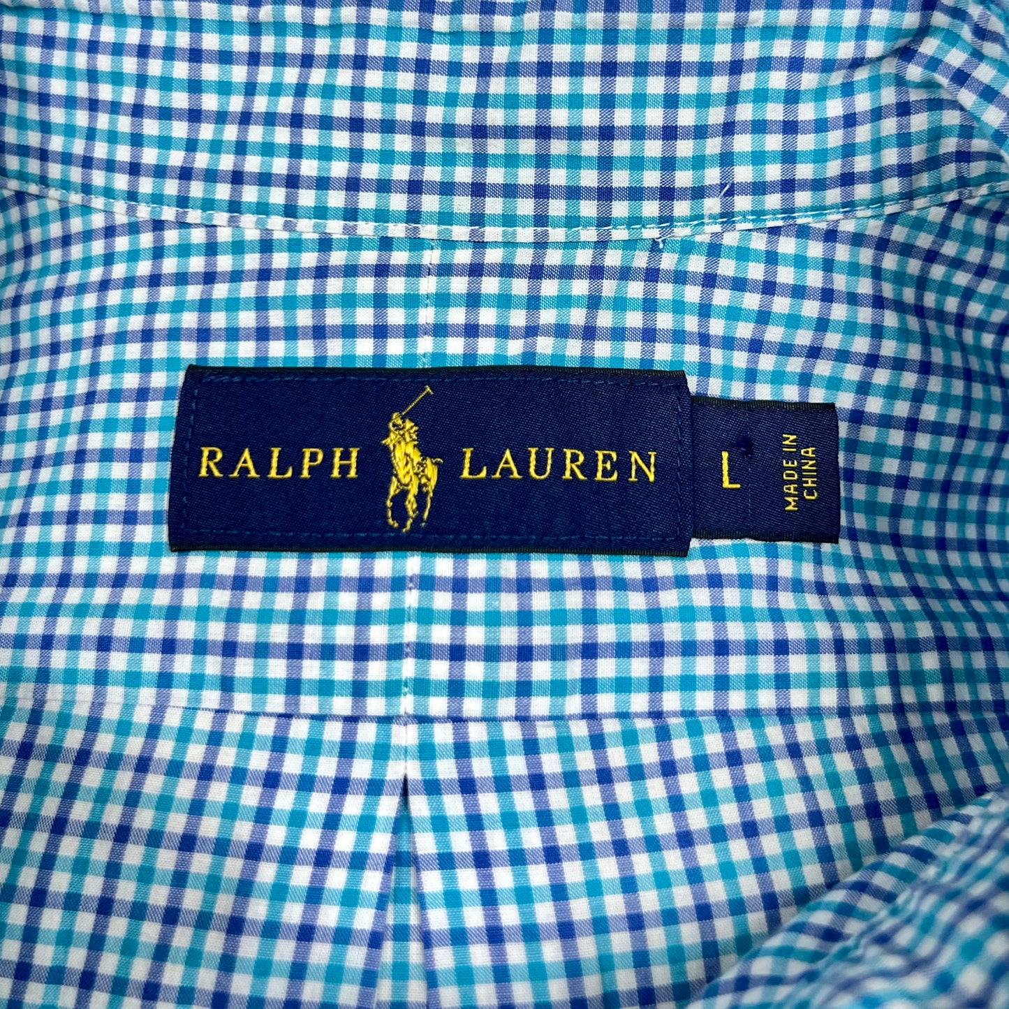 Camisa Polo Ralph Lauren 🏇🏼 color blanco con patron de cuadros turquesa y azul Talla L Entalle Regular
