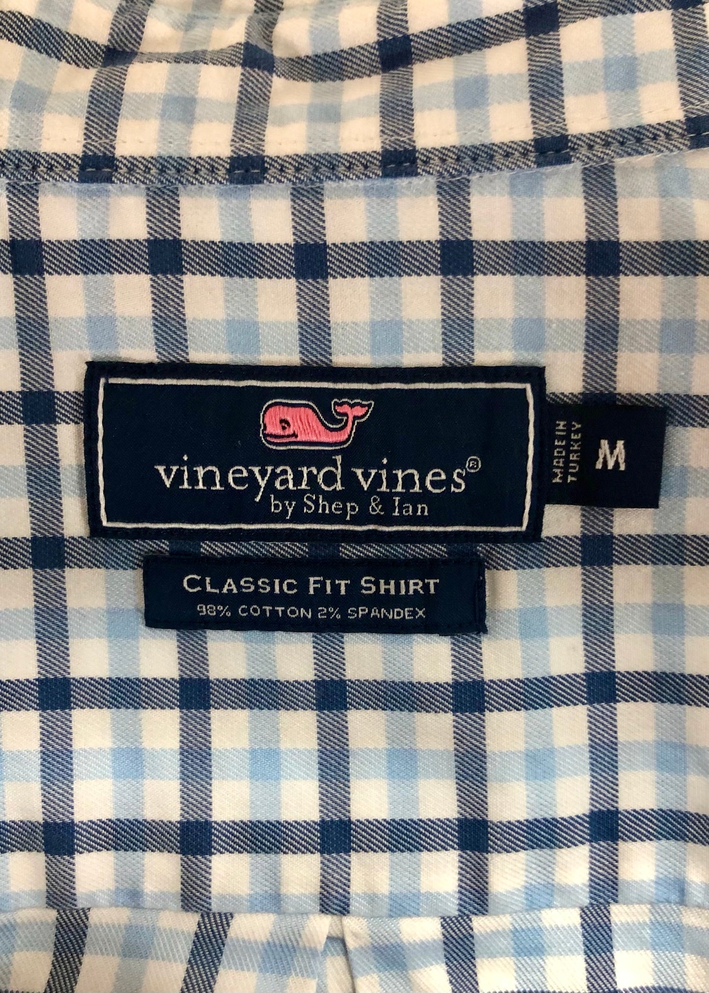 Camisa Vineyard Vines 🐳 Color blanco de cuadros en color azul navy y celeste Talla M Entalle Clásico