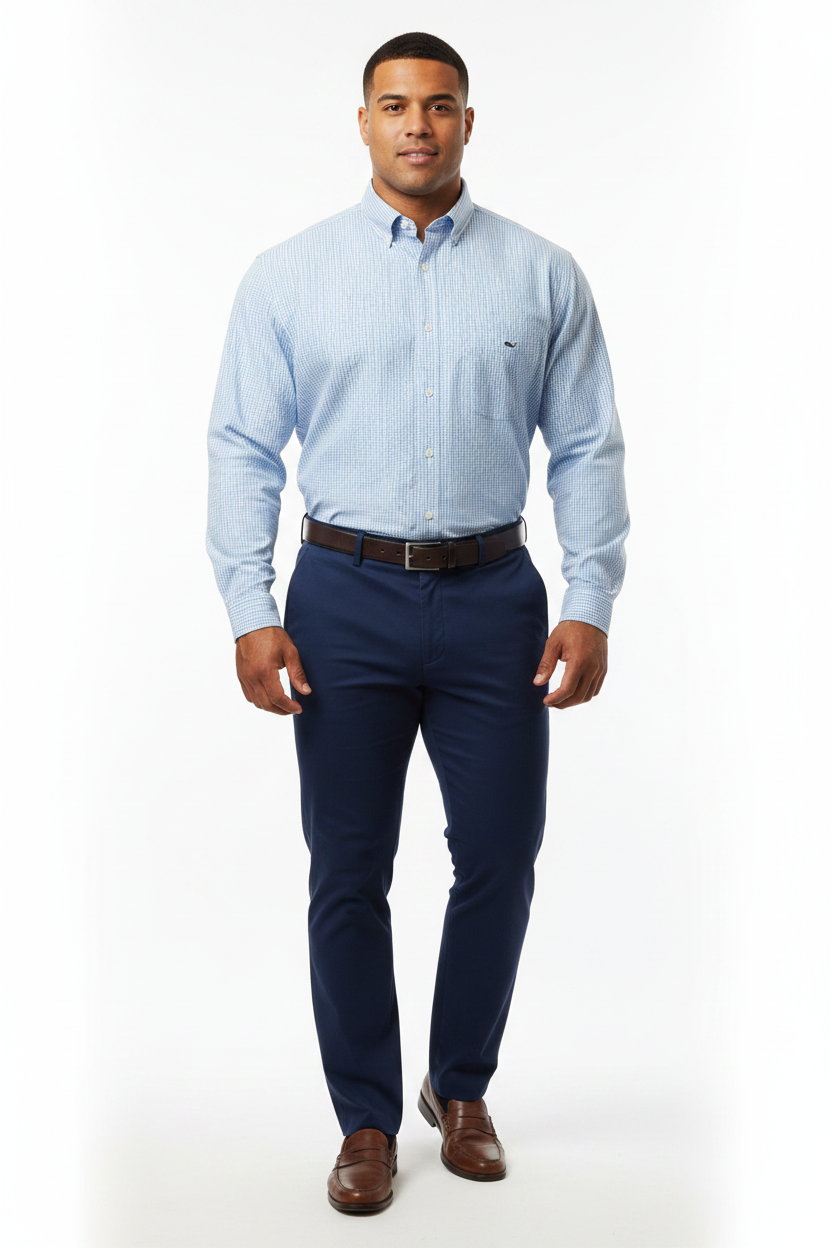 Camisa Vineyard Vines 🐳 Color blanco de cuadros en color azul y rosado Talla L Entalle Clásico