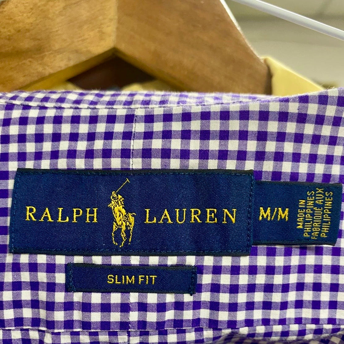 Camisa Polo Ralph Lauren 🏇🏼 de cuadros gingham morado y blanco Talla M Entalle Slim Fit