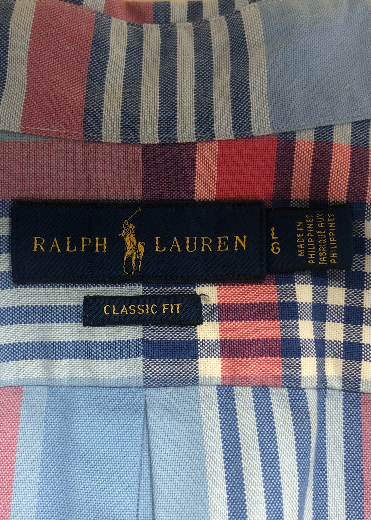 Camisa Polo Ralph Lauren 🏇🏼 Oxford con patron de cuadros tartán en color celeste, azul y rosado Talla L Entalle Regular