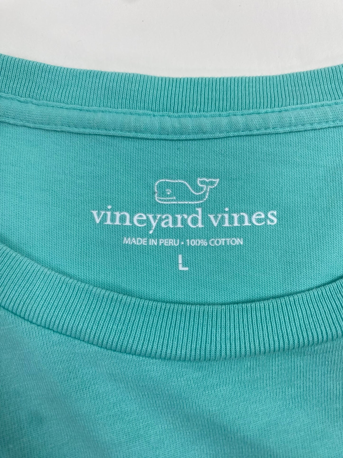Camiseta de bolsillo Vineyard Vines 🐳 color turquesa claro con Diseño de ballena Florida Talla Large