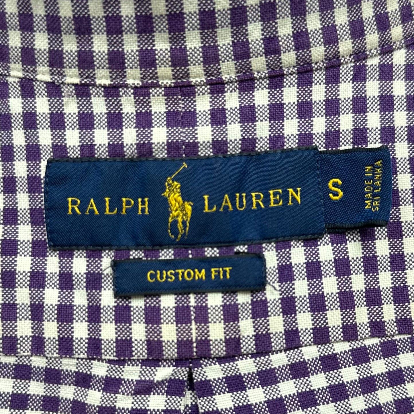 Camisa Polo Ralph Lauren 🏇🏼 con patron de cuadros gingham morado y blanco Talla S Entalle Custom Fit