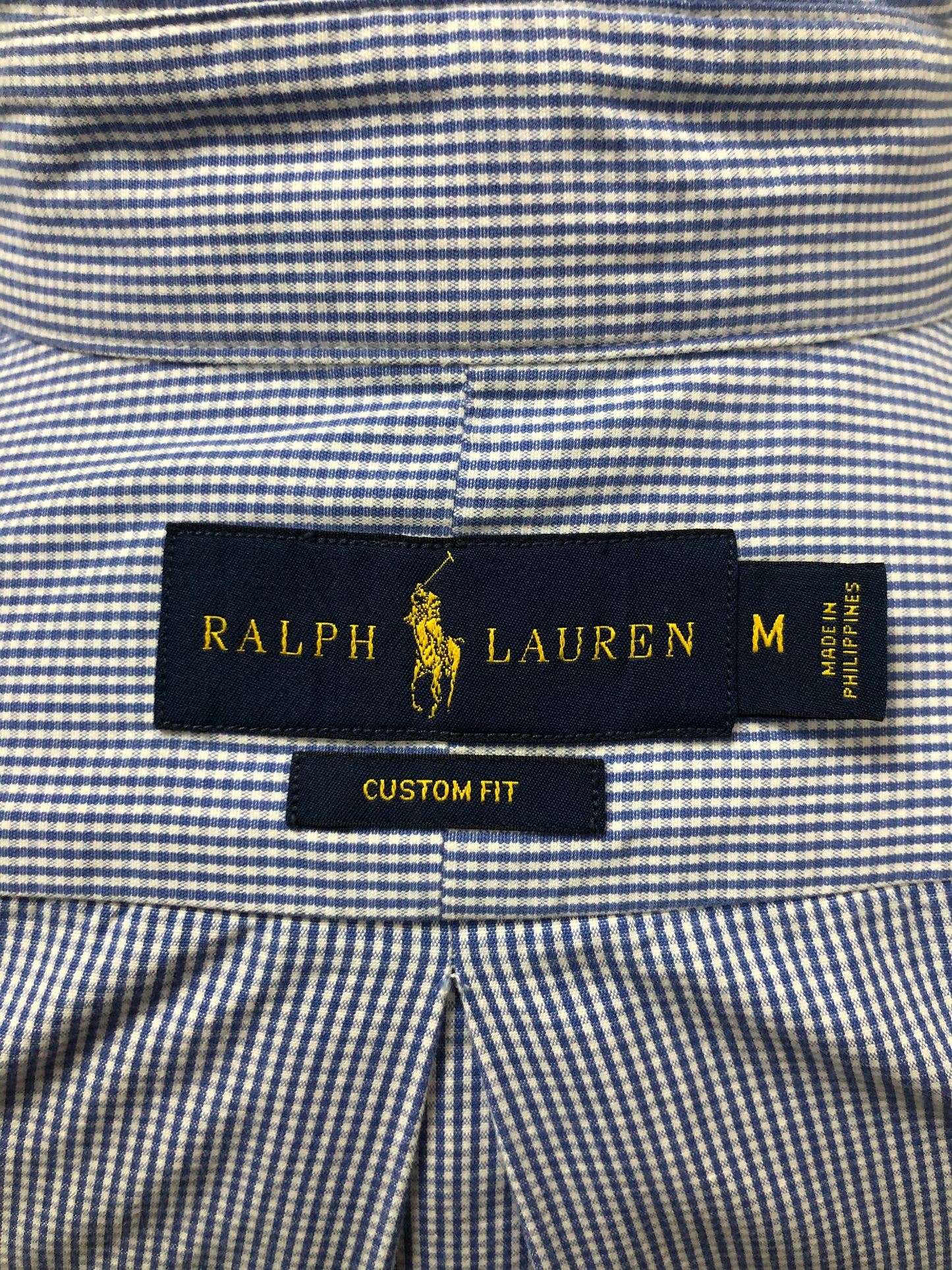 Camisa Polo Ralph Lauren 🏇🏼 con patron de cuadros finos azul y blanco Talla M Entalle Custom Fit
