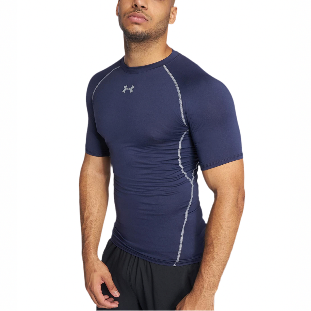 Camiseta de compresión Under Armour 🏋🏽 color azul navy y logo en gris Talla Large