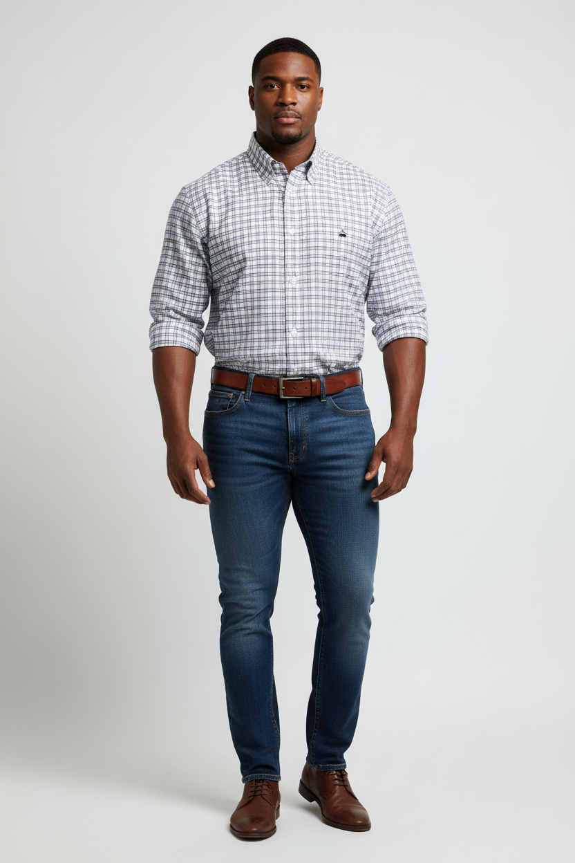 Camisa Brooks Brothers 🐑 color blanco de cuadros en azul navy y rojo Talla XL Entalle Regular