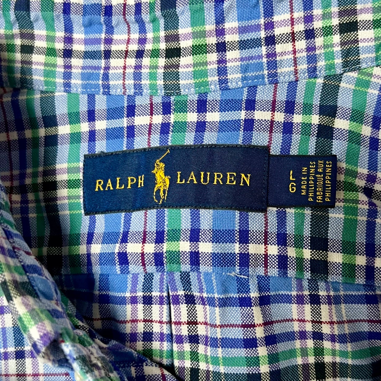 Camisa Polo Ralph Lauren 🏇🏼 de cuadros tartán en color verde, azul y blanco Talla L Entalle Regular