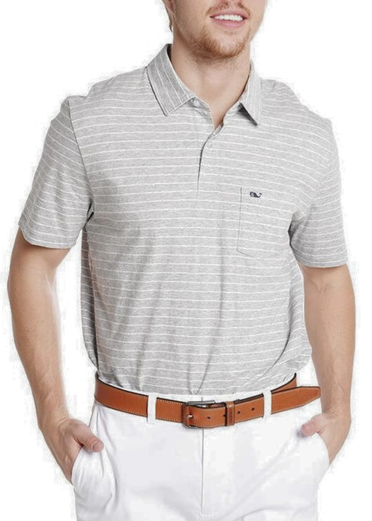 Camiseta Polo Vineyard Vines 🐳 con rayas en color gris y blanco Talla L Entalle Clásico