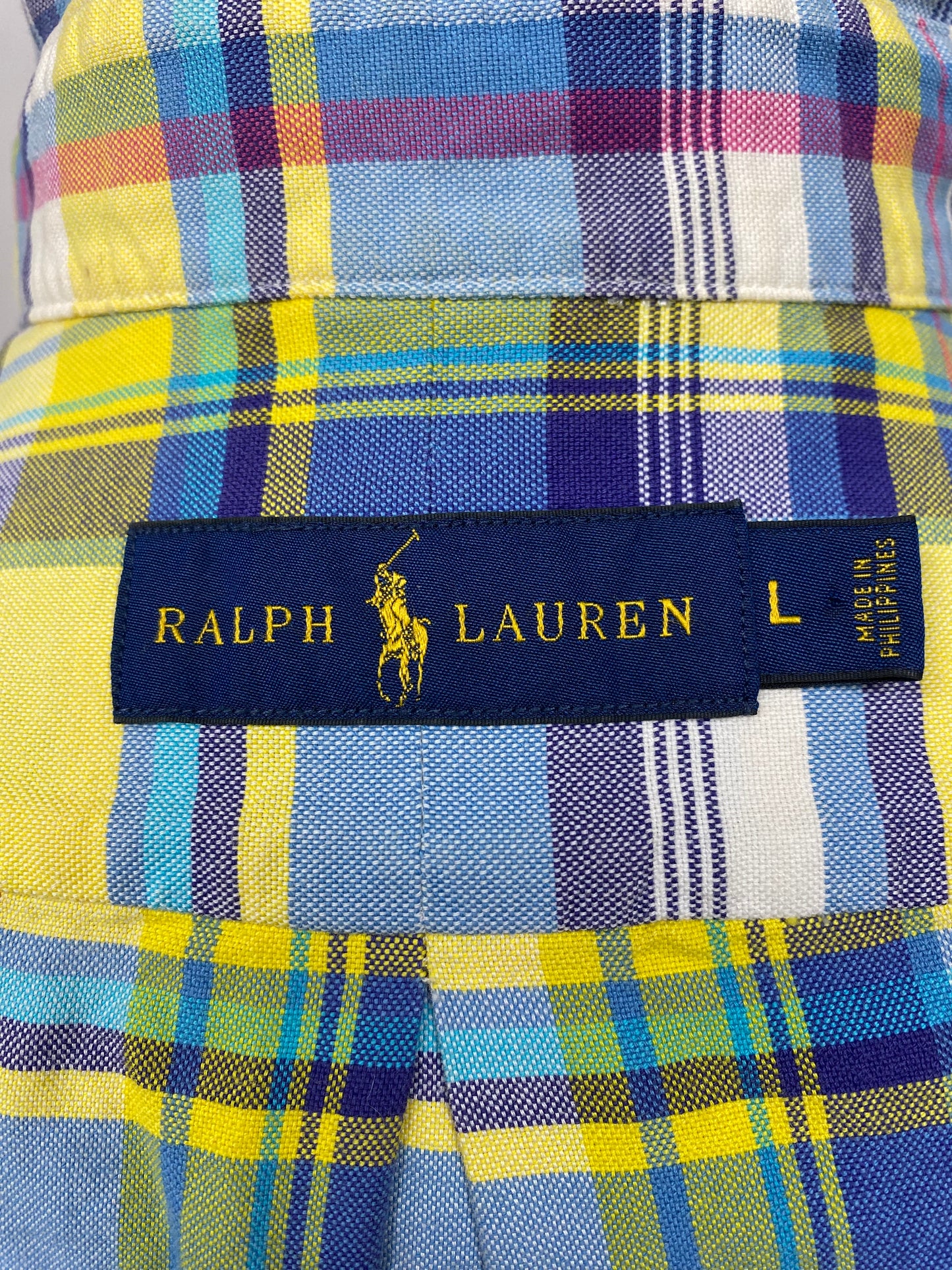 Camisa Polo Ralph Lauren 🏇🏼 Oxford blanca de cuadros en color amarillo, celeste y azul Talla L Entalle Regular