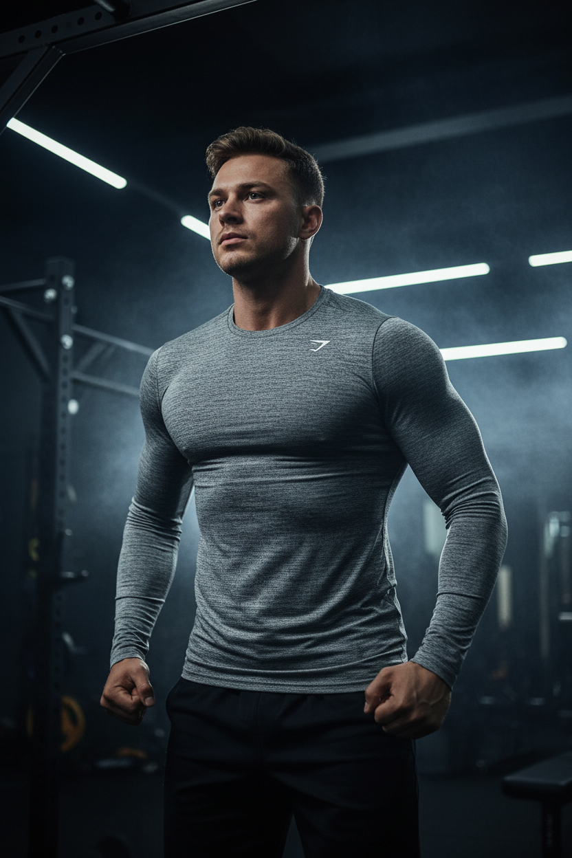 Camiseta de entrenamiento cuello redondo Gymshark 🏋🏽 color gris manga larga, Talla XL