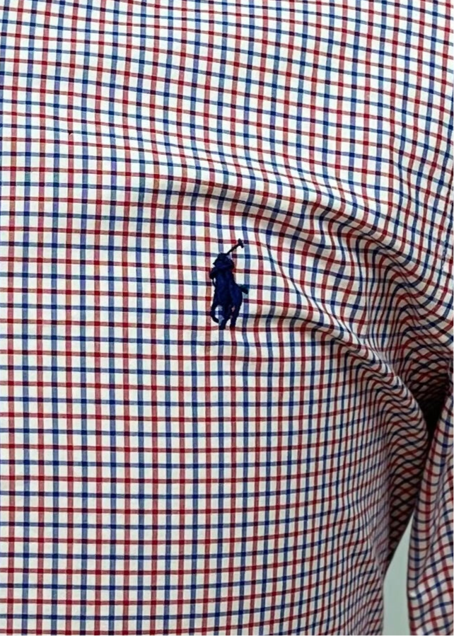Camisa Polo Ralph Lauren 🏇🏼 Color blanco de cuadros en color azul y rojo Talla S Entalle Custom Fit