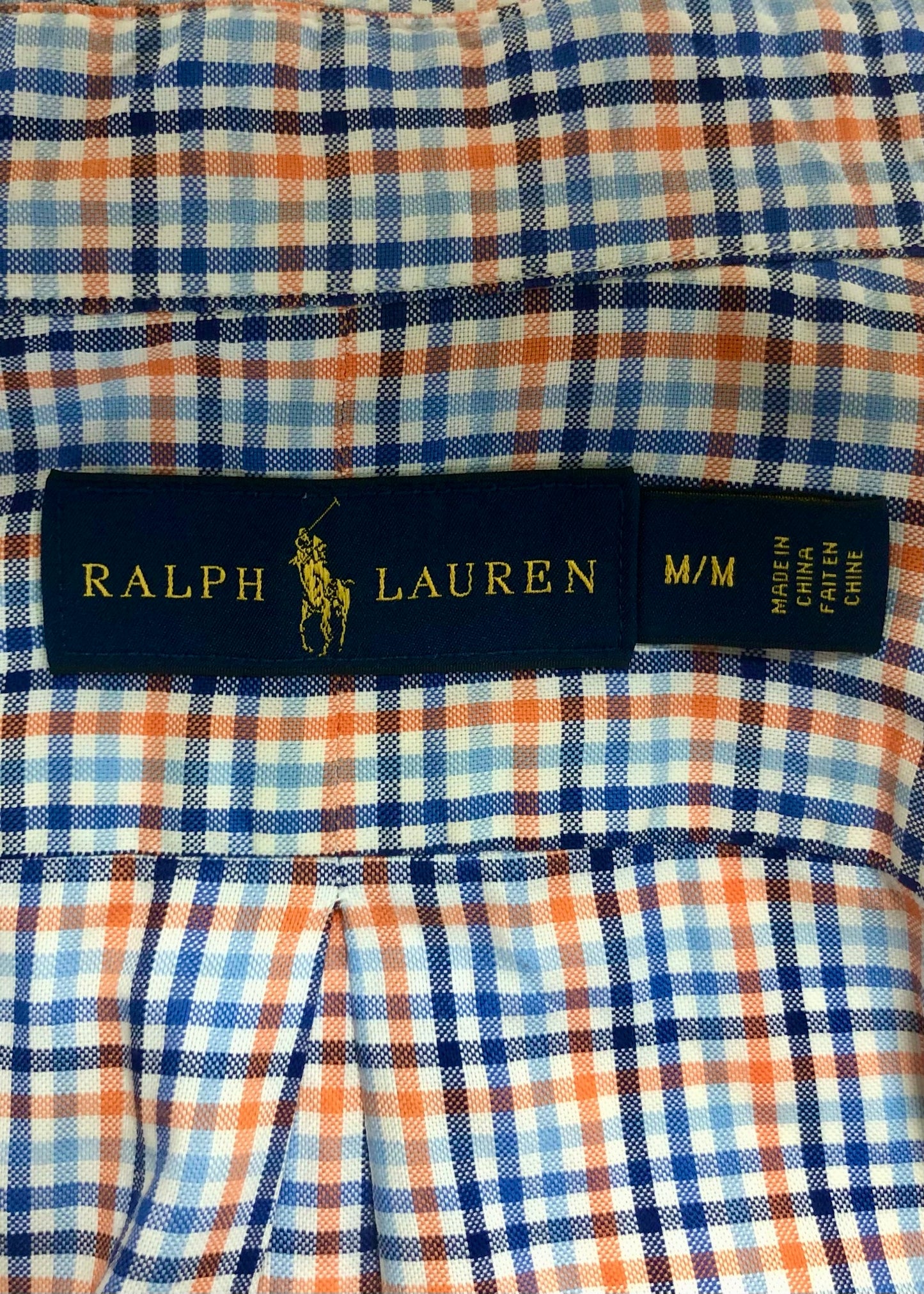 Camisa Polo Ralph Lauren 🏇🏼 color blanco de cuadros tartán azul, celeste y naranja Talla M Entalle Regular