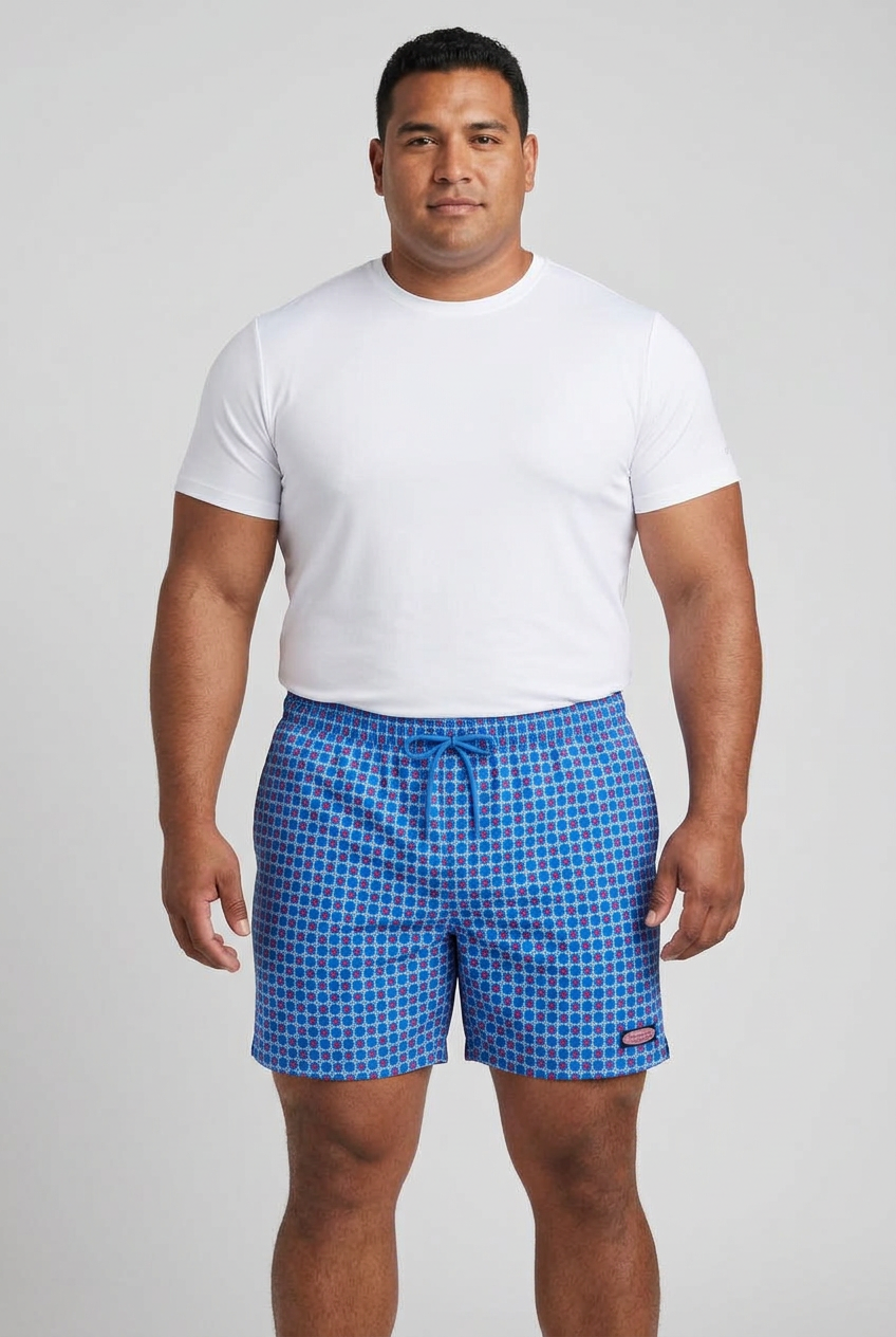 Short de baño Vineyard Vines 🐳 con diseño circular en azul, celeste y rojo talla XL