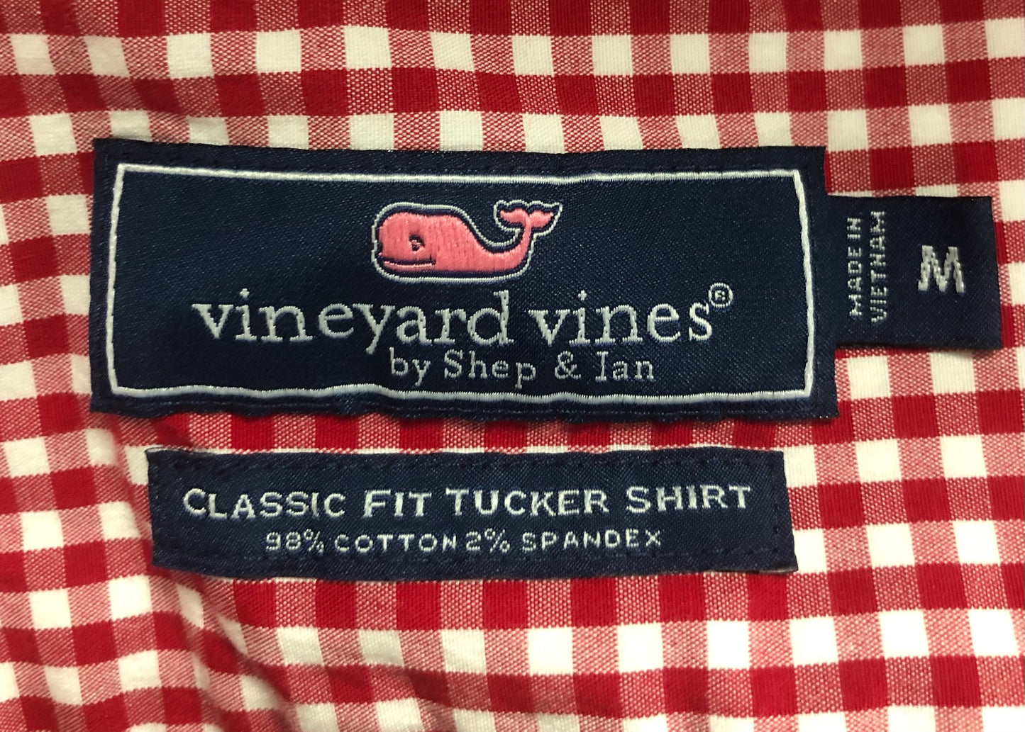 Camisa de botones Vineyard Vines 🐳 de cuadros gingham en color rojo y blanco Talla M Entalle Clásico