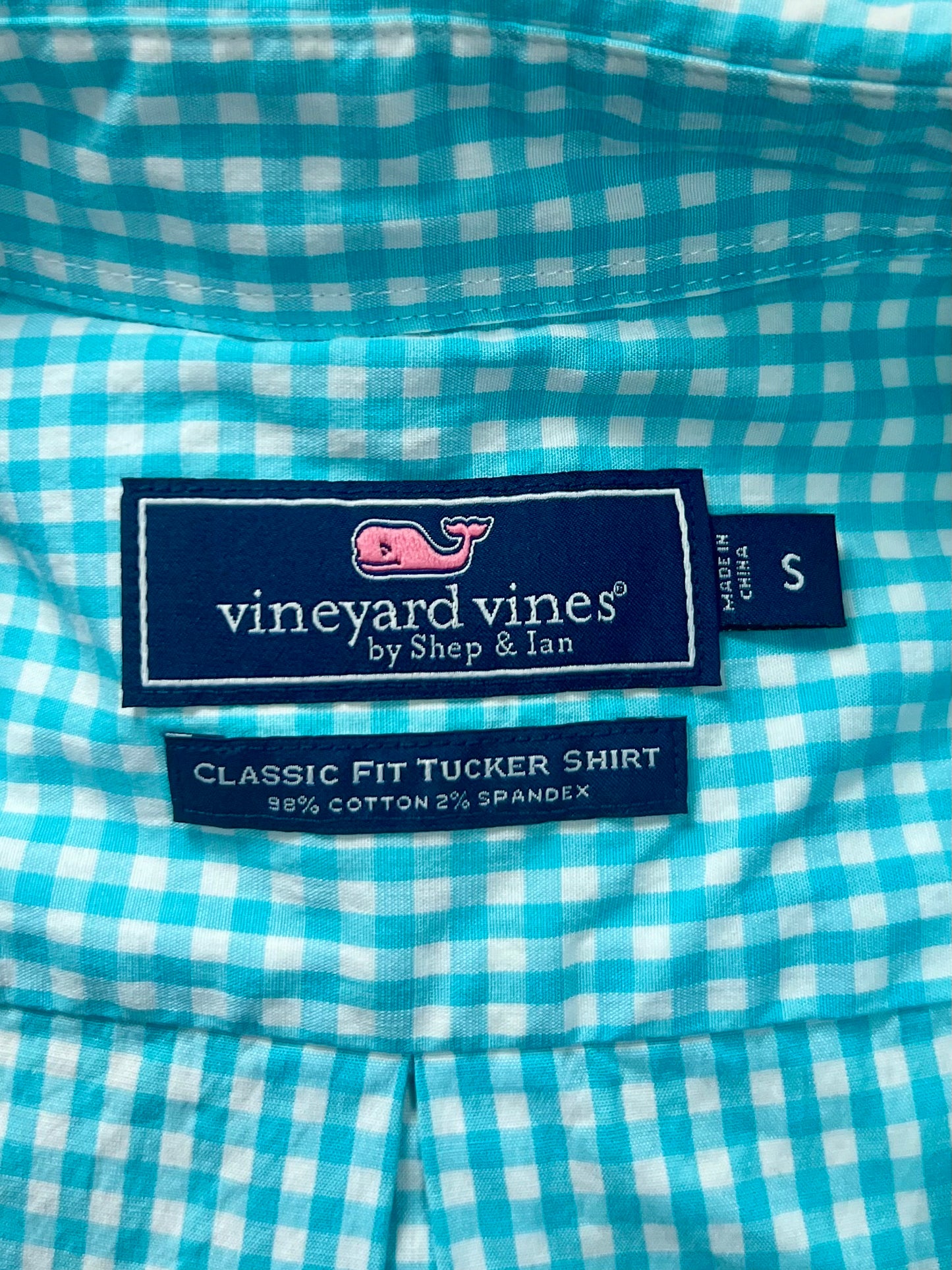 Camisa de botones Vineyard Vines 🐳 de cuadros en color turquesa y blanco Talla S Entalle Clásico