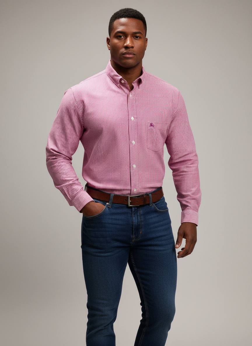 Camisa de botones Burberry 🇬🇧 de Lino de rayas en color rosado y blanco Talla XL Entalle Regular