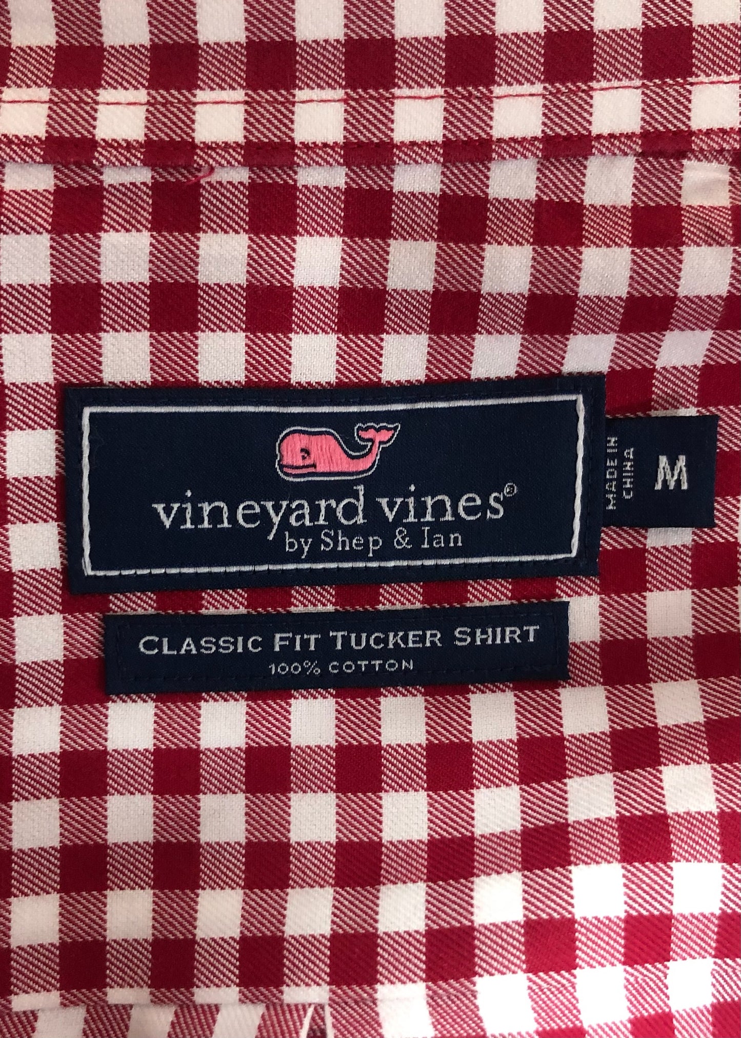 Camisa de botones Vineyard Vines 🐳 de cuadros gingham en color rojo y blanco Talla M Entalle Clásico