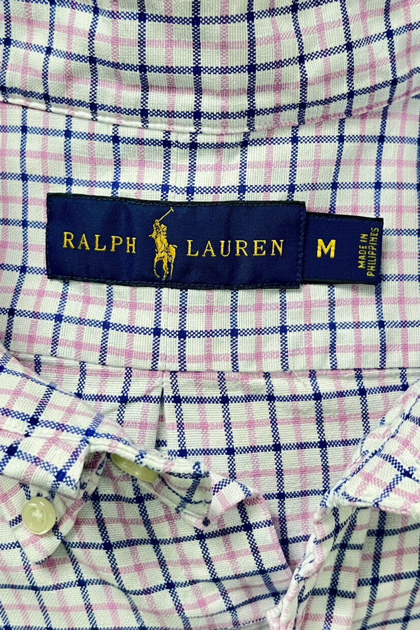 Camisa de botones Polo Ralph Lauren 🏇🏼 Oxford color blanco de cuadros rosado y azul Talla M Entalle Regular