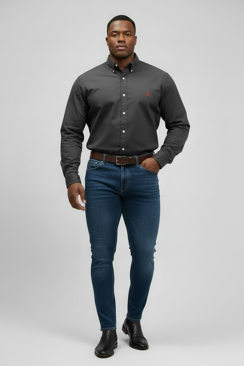 Camisa de botones Polo Ralph Lauren 🏇🏼 en color gris oscuro Talla XXL Entalle Clásico