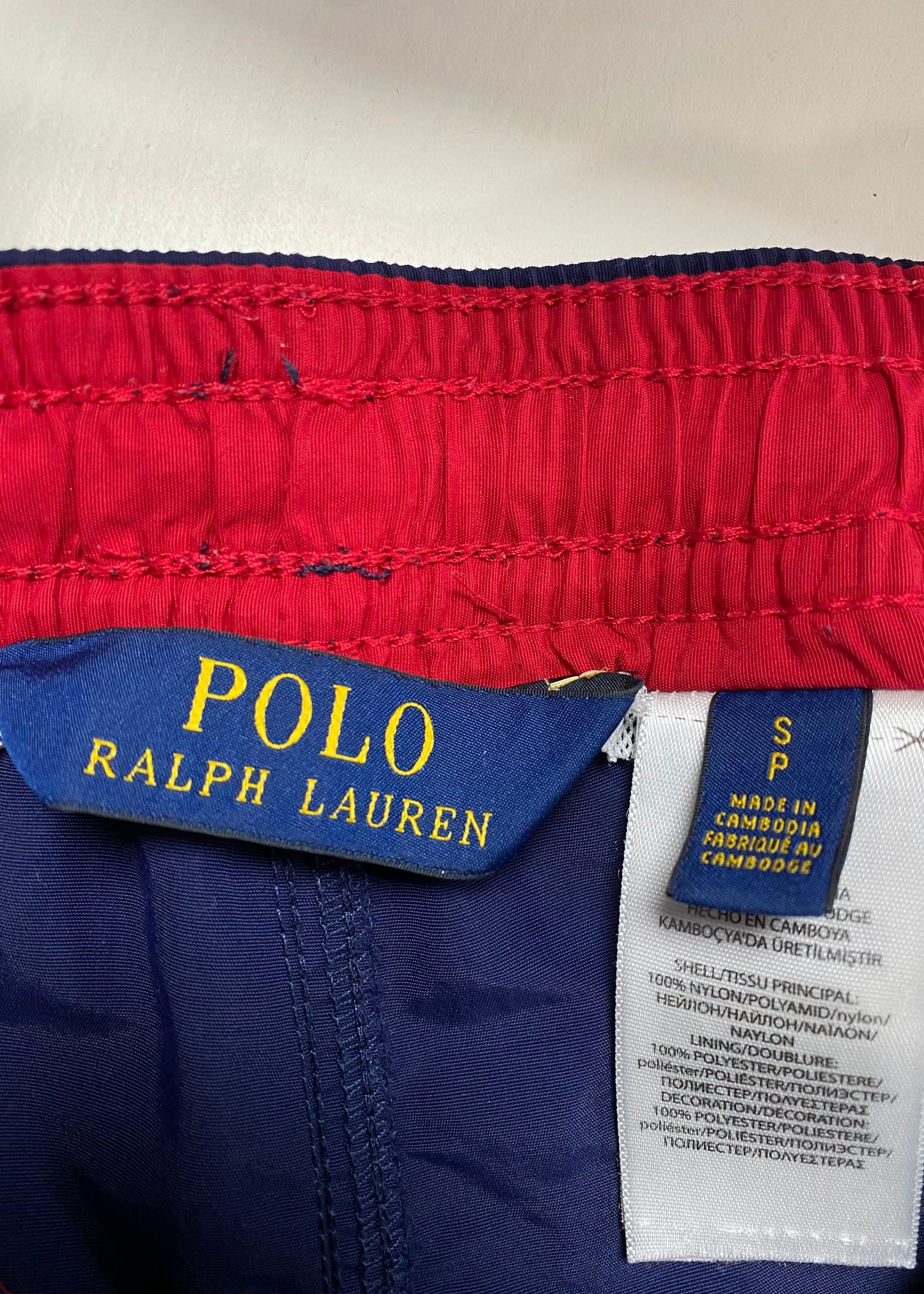 Short de baño Polo Ralph Lauren 🏇🏼 color azul navy con diseño de logos en rojo talla S