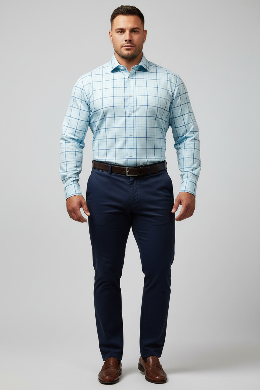 Camisa de botones Michael Kors 🇺🇸 de cuadros en celeste y azul Talla M Entalle Regular