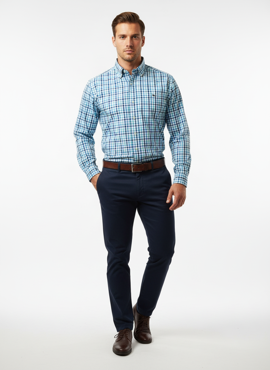 Camisa de botones Vineyard Vines 🐳 color blanco de cuadros en celeste y azul navy Talla S Entalle Clásico