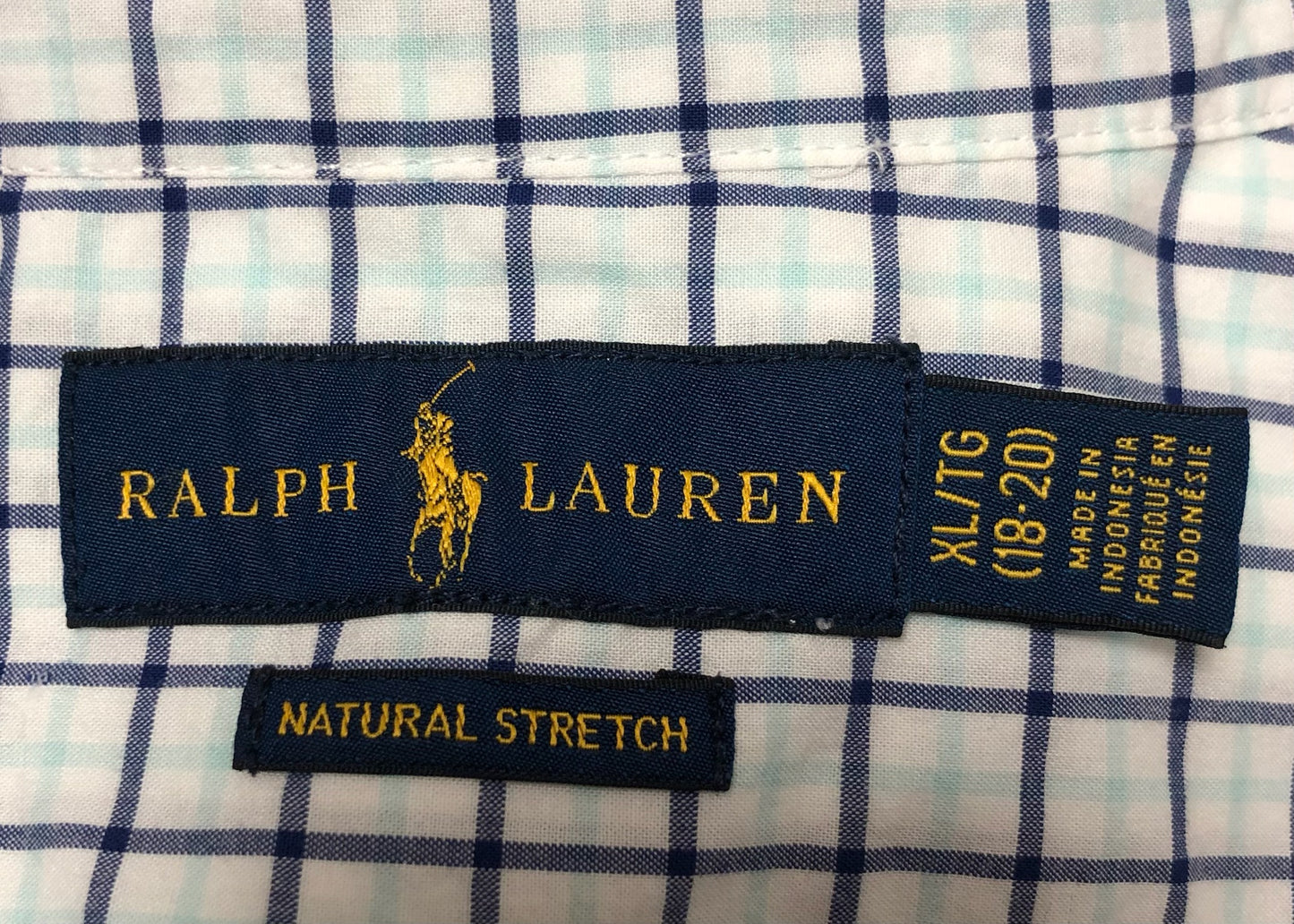 Camisa Polo Ralph Lauren 🏇🏼 color blanco de cuadros en turquesa y azul navy Talla XL (18) de niño Entalle Regular
