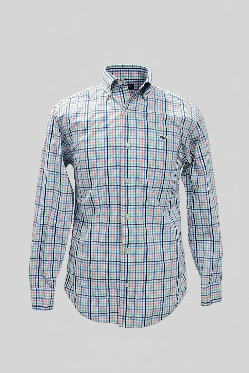 Camisa de botones Vineyard Vines 🐳 de cuadros en color turquesa, rosado, azul y blanco Talla S Entalle Clásico