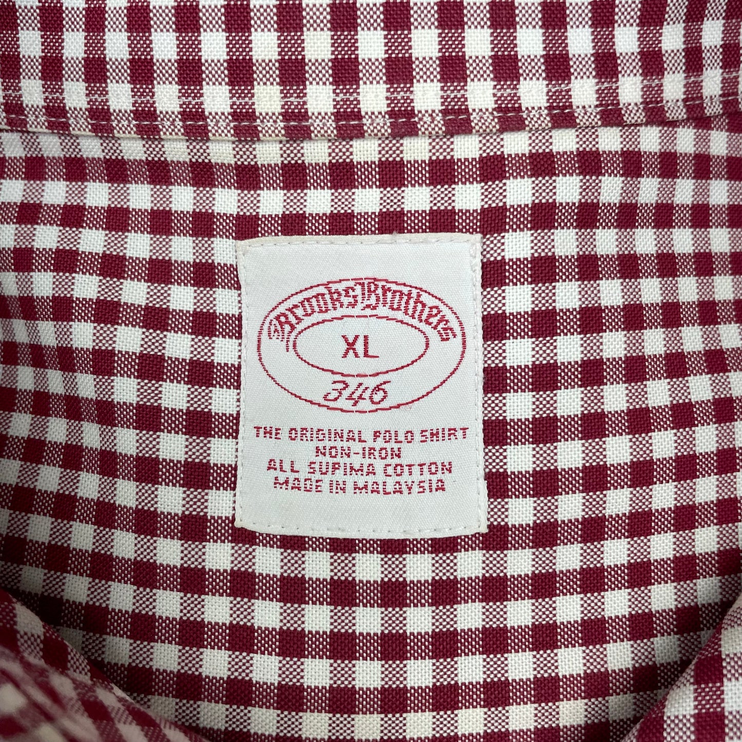 Camisa Brooks Brothers 🐑 con patrón de cuadros gingham en rojo oscuro y blanco Talla XXL Entalle Regular