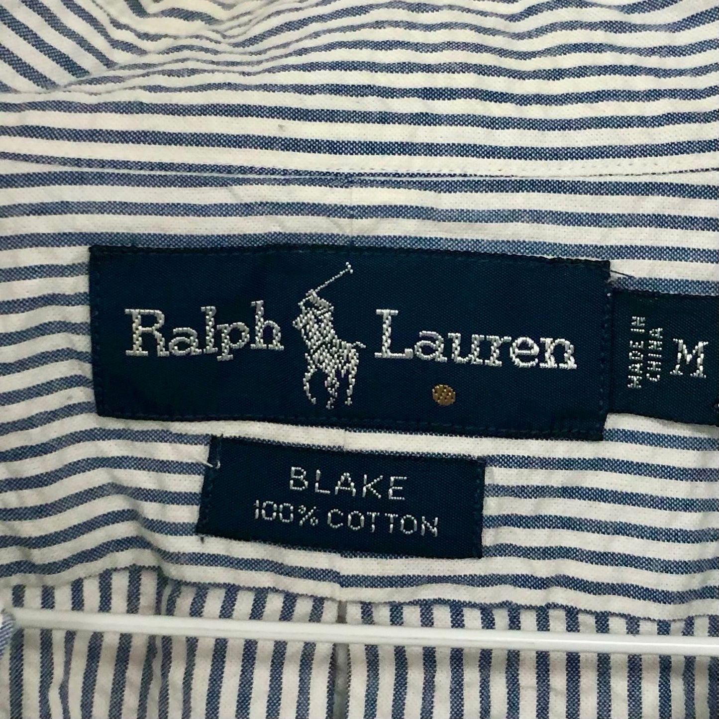 Camisa Polo Ralph Lauren 🏇🏼 Color blanco con patrón de rayas en azul Seersucker Talla L Entalle Regular