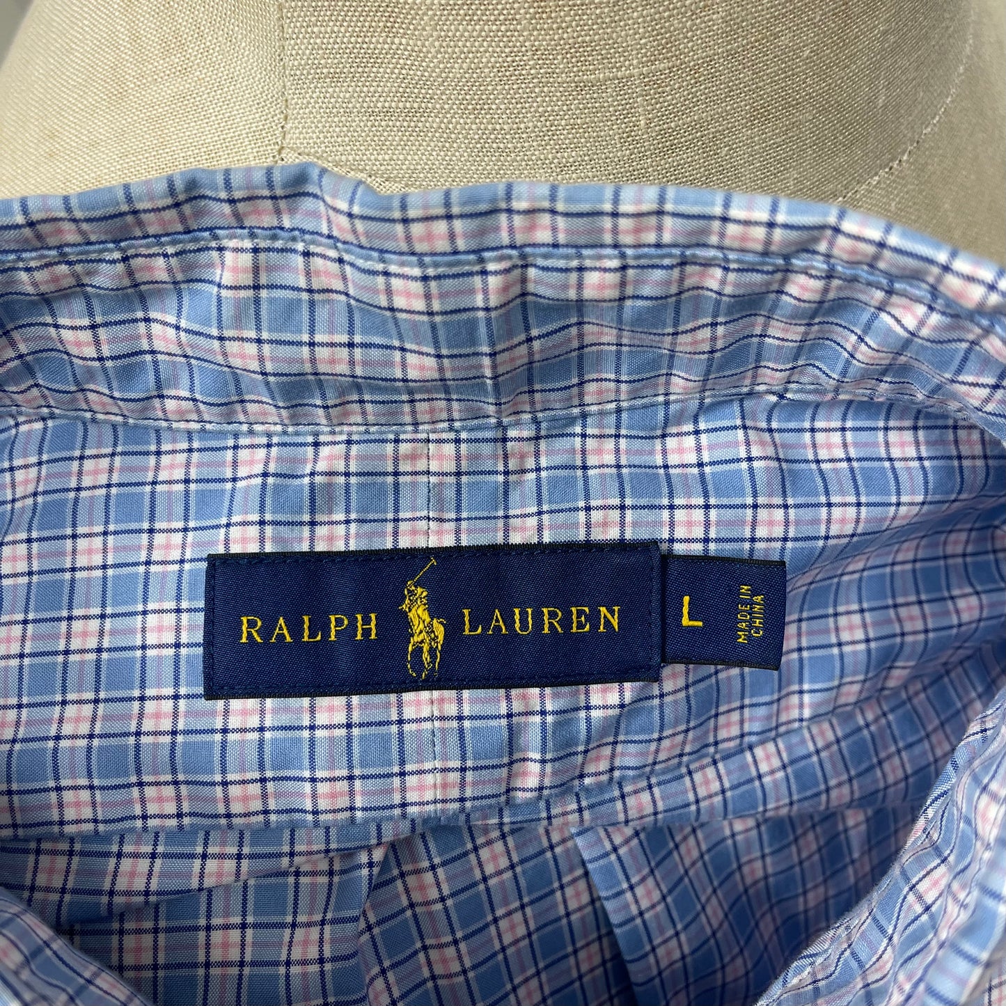 Camisa Polo Ralph Lauren 🏇🏼 celeste de cuadros en color rosado y blanco Talla L Entalle Regular (ver descripción)
