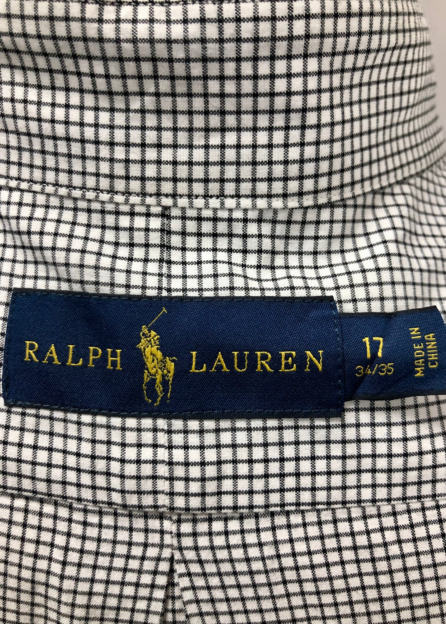 Camisa Polo Ralph Lauren 🏇🏼 color blanco con patrón de cuadro negro Talla XL Entalle Regular