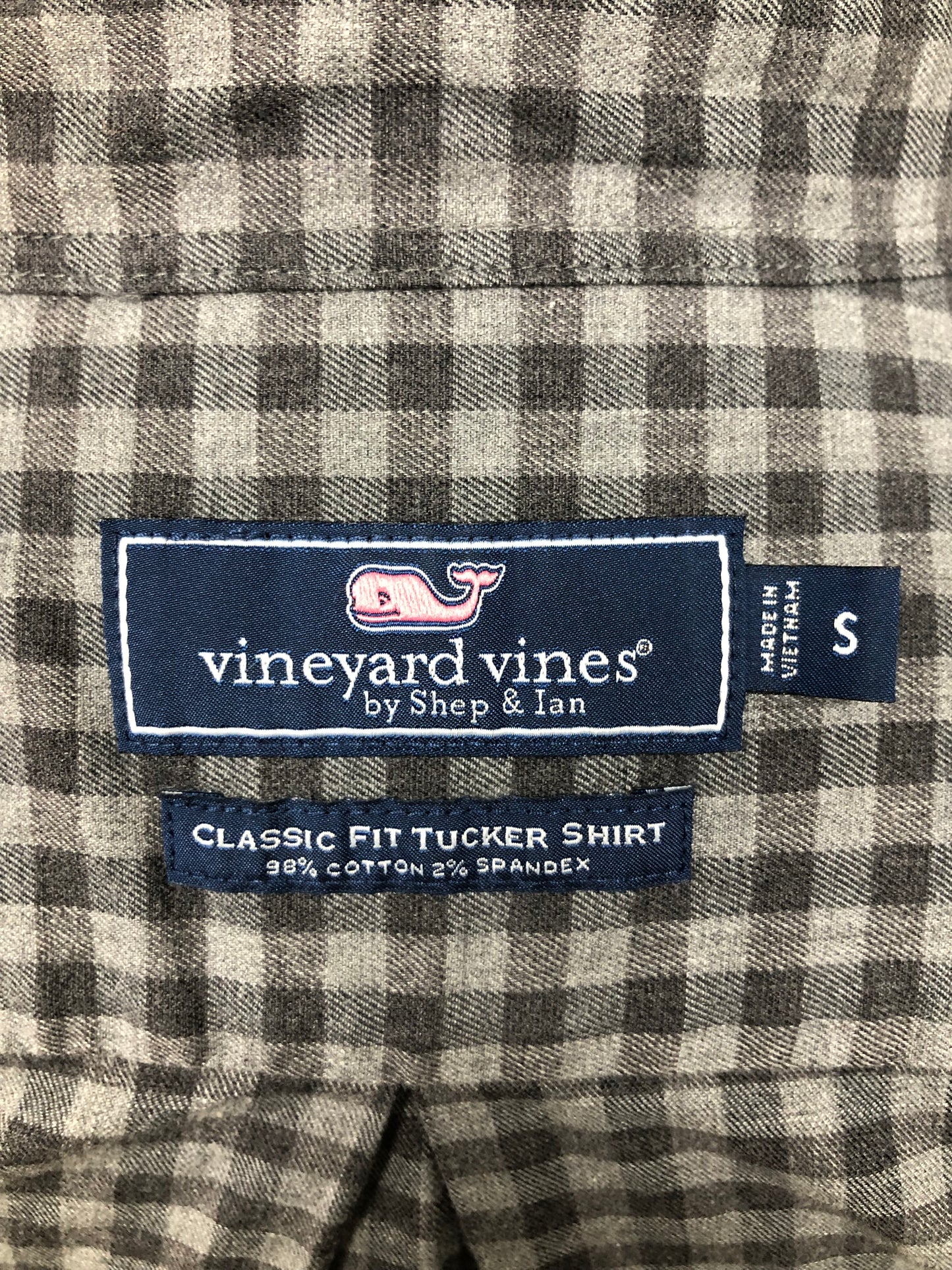 Camisa de cuadros Vineyard Vines 🐳 de cuadros gingham en color gris y negro Talla S Entalle Clásico