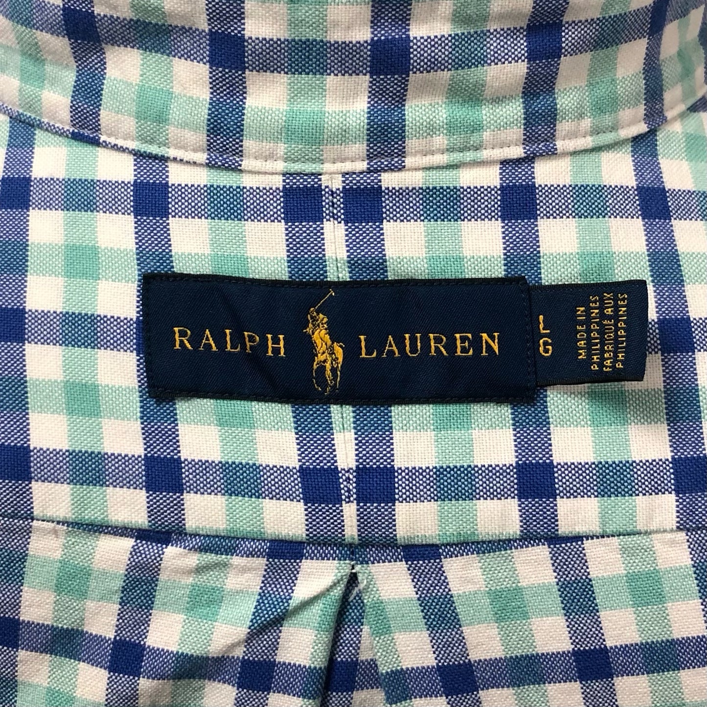 Camisa Polo Ralph Lauren 🏇🏼 con patron de cuadros gingham turquesa, azul y blanco Talla L Entalle Regular