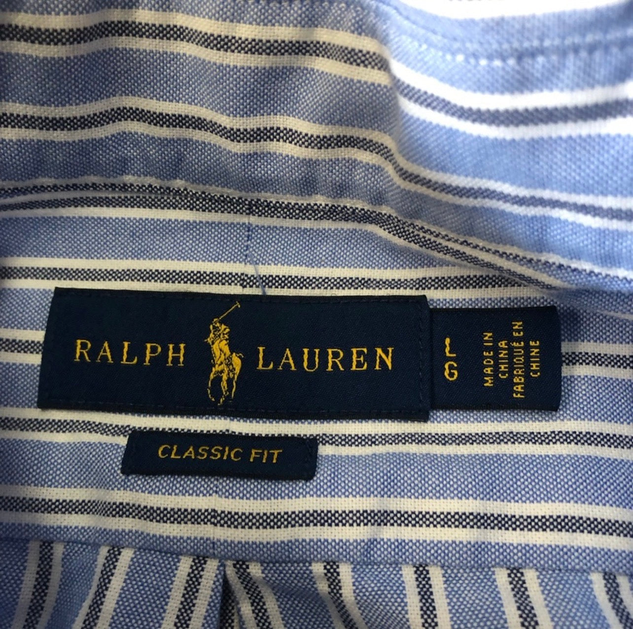 Camisa de botones Polo Ralph Lauren 🏇🏼 Oxford de rayas en color celeste, negro y blanco Talla L Entalle Clásico