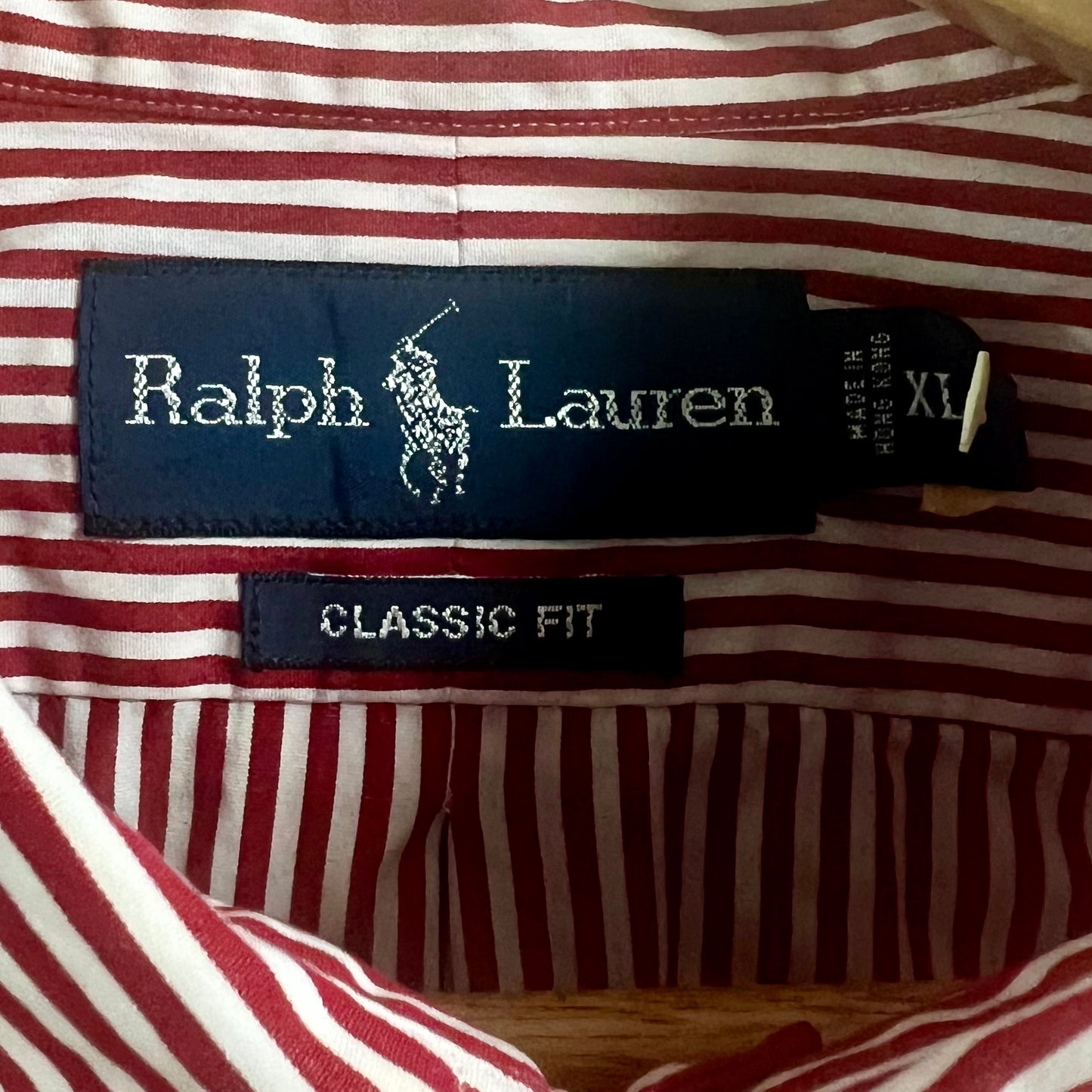 Camisa Polo Ralph Lauren 🏇🏼 con patron de rayas en color rojo y blanco Talla XL Entalle Clásico